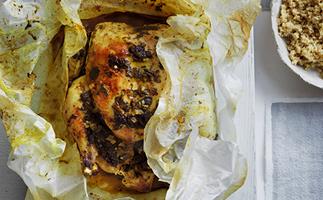 Spiced chicken en papillote with preserved lemon