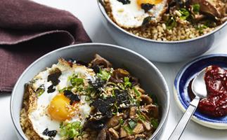 Mushroom and pine nut brown rice bowl