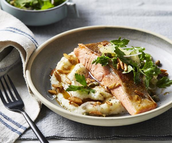 Pan-fried ocean trout with cauliflower, almonds and brown butter
