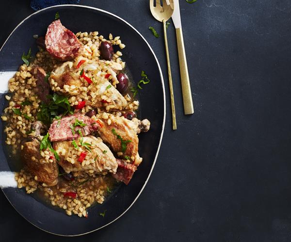 **[Chicken with barley, olives and chilli](https://www.gourmettraveller.com.au/recipes/browse-all/chicken-with-barley-olives-and-chilli-15952|target="_blank")**