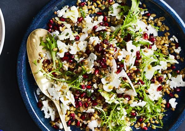 Freekeh and shaved cauliflower salad with herb dressing