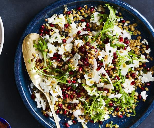 Freekeh and shaved cauliflower salad with herb dressing