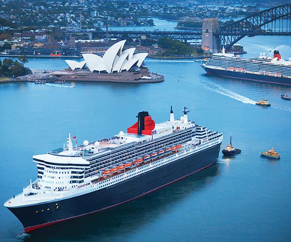 Cunard's Queen Mary 2 and Queen Elizabeth in Sydney Harbour.