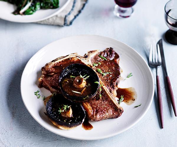 **[T-bones with roast mushrooms, red wine and rosemary](http://www.gourmettraveller.com.au/recipes/fast-recipes/t-bones-with-roast-mushrooms-red-wine-and-rosemary-13722|target="_blank")**