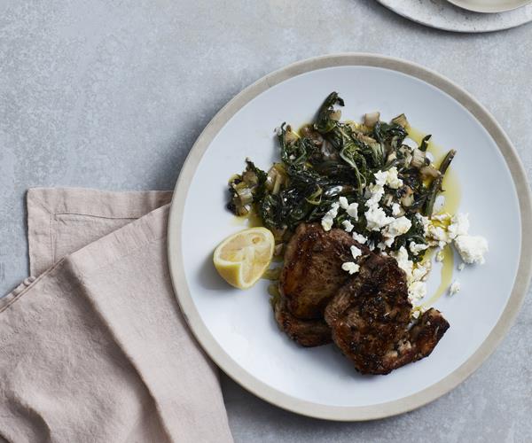 [**Greek lamb chops with braised silverbeet, feta and oregano**](http://www.gourmettraveller.com.au/recipes/fast-recipes/greek-lamb-chops-with-braised-silverbeet-feta-and-oregano-16067|target="_blank")