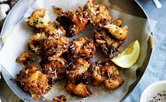 Cauliflower, bacon and cheese fritters