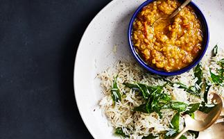 Jeera rice and dhal curry