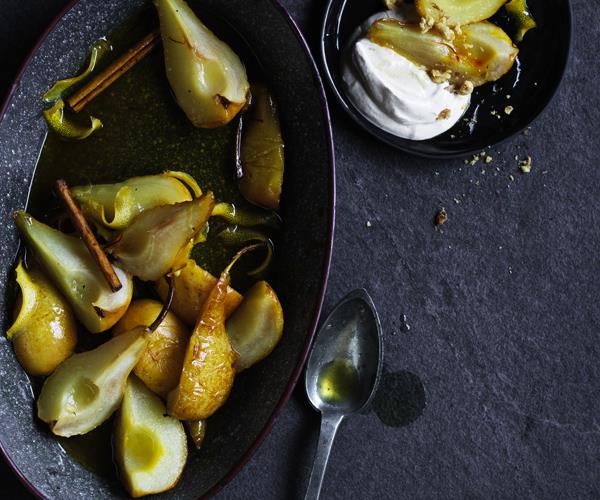 **[Honey and saffron roasted pears with spiced yoghurt](https://www.gourmettraveller.com.au/recipes/fast-recipes/honey-and-saffron-roasted-pears-with-spiced-yoghurt-16231|target="_blank")**
