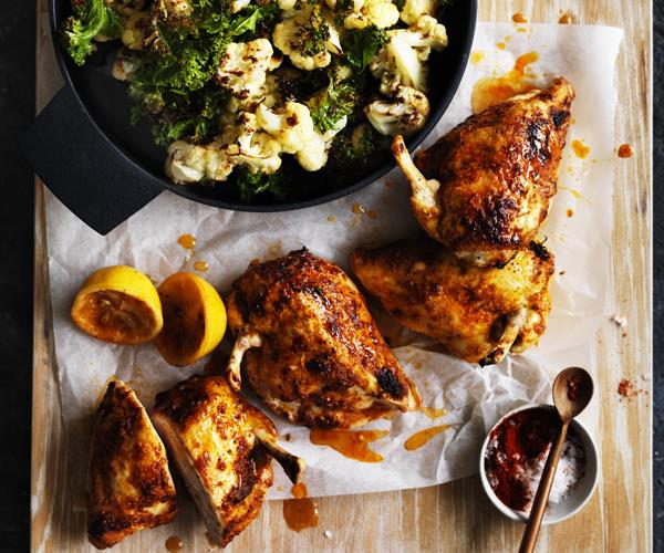 **[Roast chilli chicken with cauliflower and kale](http://www.gourmettraveller.com.au/recipes/fast-recipes/roast-chilli-chicken-with-cauliflower-and-kale-13698|target="_blank")**