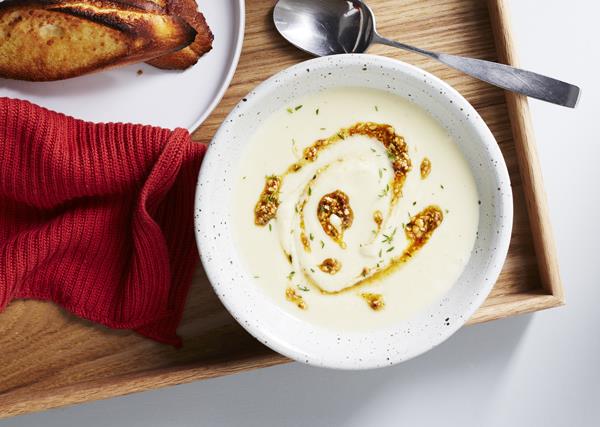 Parsnip soup with hazelnut and thyme butter