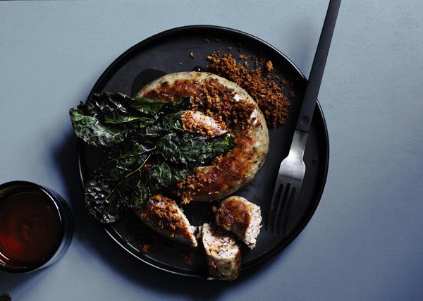 Lucanian sausages with crisp cavolo nero