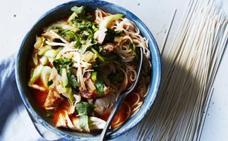 Spicy roast chicken noodle soup