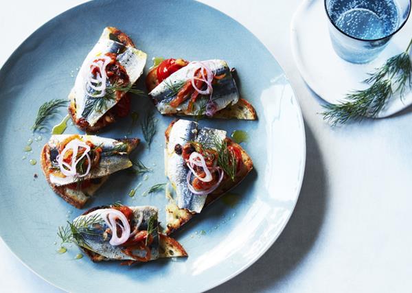 Sardine toasts with agrodolce