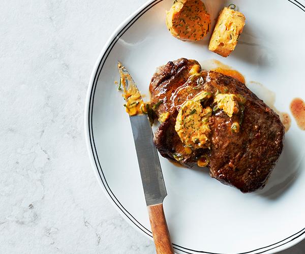 [**Grilled steak with gochujang butter**](https://www.gourmettraveller.com.au/recipes/fast-recipes/grilled-steak-gochujang-butter-16824|target="_blank")