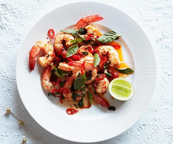 **[Liberté's garlic prawns with chilli and Thai basil](https://www.gourmettraveller.com.au/recipes/chefs-recipes/garlic-prawns-16870|target="_blank")**