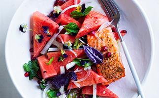 Ocean trout with watermelon, jalapeno and lime