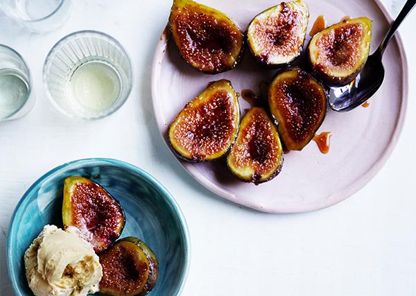 Glazed figs with salted caramel ice-cream