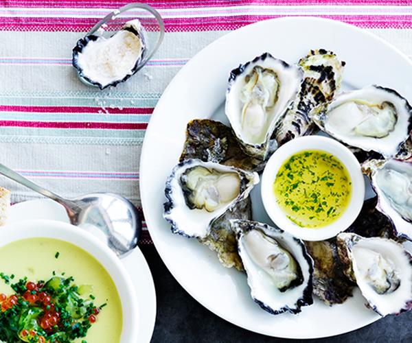 Freshly shucked oysters with tarragon dressing
