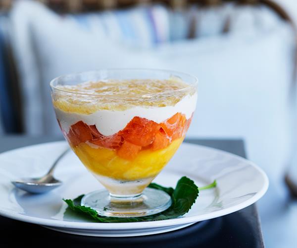 **[Sean Moran's tropical fruit cup with coconut cream and finger lime jelly](https://www.gourmettraveller.com.au/recipes/chefs-recipes/tropical-fruit-salad-16983|target="_blank")**