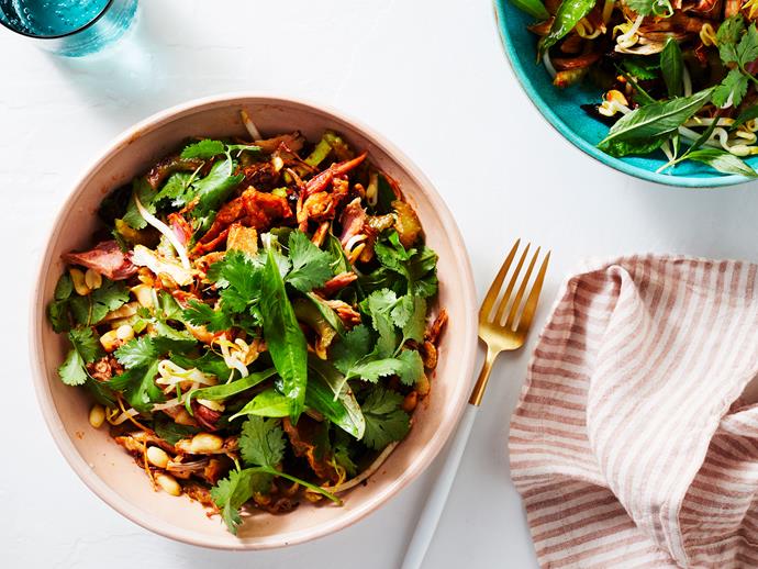 **[Little Valley's miso-poached chicken and ham salad with chilli dressing](https://www.gourmettraveller.com.au/recipes/chefs-recipes/miso-chicken-ham-salad-17130|target="_blank")**