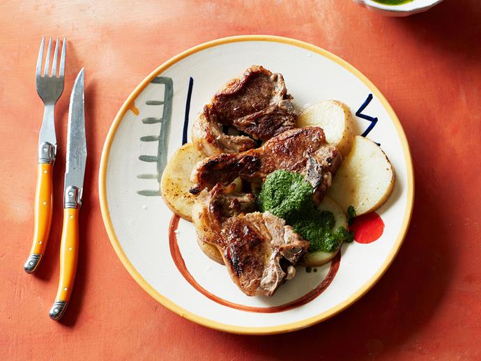 **[Lamb chops with salsa alla menta and potatoes](https://www.gourmettraveller.com.au/recipes/fast-recipes/lamb-chops-mint-salsa-17253|target="_blank")**