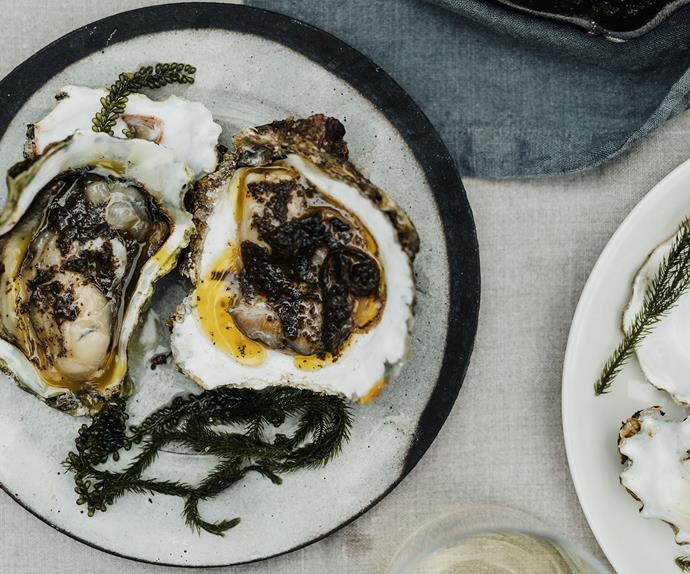 Grilled oysters with seaweed butter