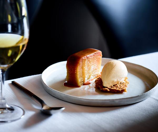 Cutler & Co's apple terrine with burnt-butter ice-cream, oat crumb and butterscotch sauce