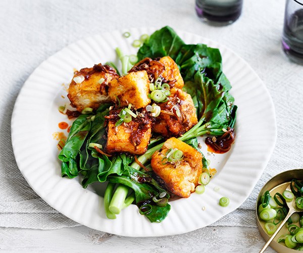 **[Tofu with chilli jam and spring onions](https://www.gourmettraveller.com.au/recipes/fast-recipes/tofu-with-chilli-jam-and-spring-onions-13807|target="_blank"|rel="nofollow")**