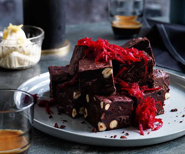 **[Colin Fassnidge's beetroot brownies with ginger crème fraîche](https://www.gourmettraveller.com.au/recipes/chefs-recipes/beetroot-brownies-with-ginger-creme-fraiche-7954|target="_blank"|rel="nofollow")**