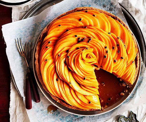 **[Golden mango and passionfruit caramel tart](https://www.gourmettraveller.com.au/recipes/recipe-collections/passionfruit-recipes-14967|target="_blank")**