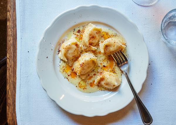 Ricotta agnolotti with anchovy butter 