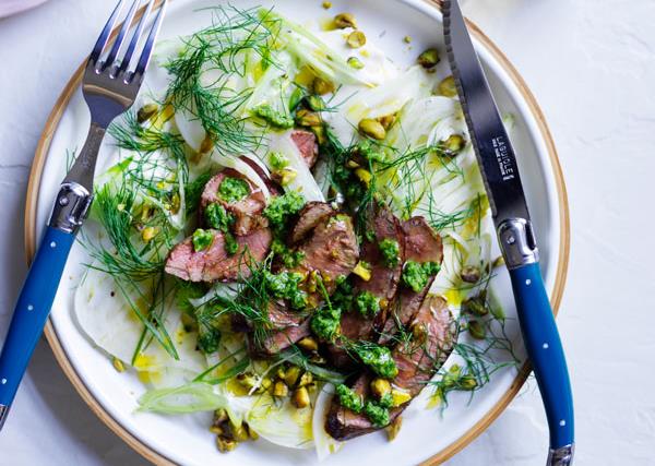 Lamb with fennel, salsa verde and preserved lemon