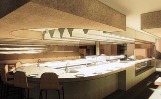 A rendering of Same Same's kitchen and dining room