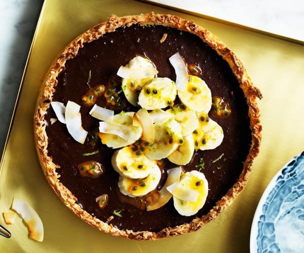 [**Chocolate coconut tart with passionfruit and banana**](https://www.gourmettraveller.com.au/recipes/browse-all/chocolate-coconut-tart-with-passionfruit-and-banana-12455|target="_blank")