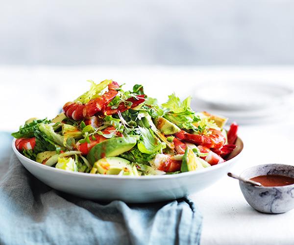 **[Prawn and avocado salad with spiced tomato dressing](https://www.gourmettraveller.com.au/recipes/browse-all/prawn-and-avocado-salad-with-spiced-tomato-dressing-12952|target="_blank")**