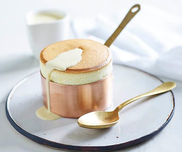 Passionfruit soufflés with vanilla Anglaise
