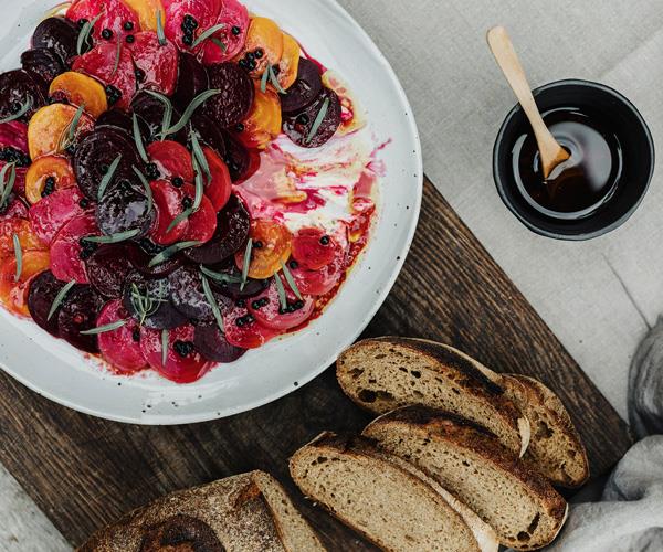 **[Analiese Gregory's roasted beetroot with bottarga and crème fraîche](https://www.gourmettraveller.com.au/recipes/chefs-recipes/roasted-beetroot-creme-fraiche-17489|target="_blank"|rel="nofollow")**
