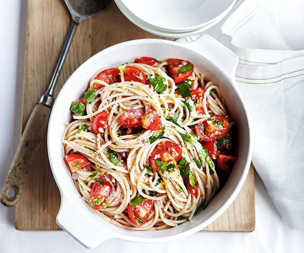 [**Buckwheat spaghetti with tomato, lemon and flat-leaf parsley**](https://www.gourmettraveller.com.au/recipes/fast-recipes/buckwheat-spaghetti-with-tomato-lemon-and-flat-leaf-parsley-13251|target="_blank")
