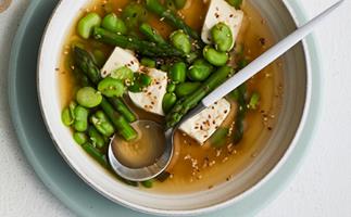 Miso broth with spring vegetables and tofu