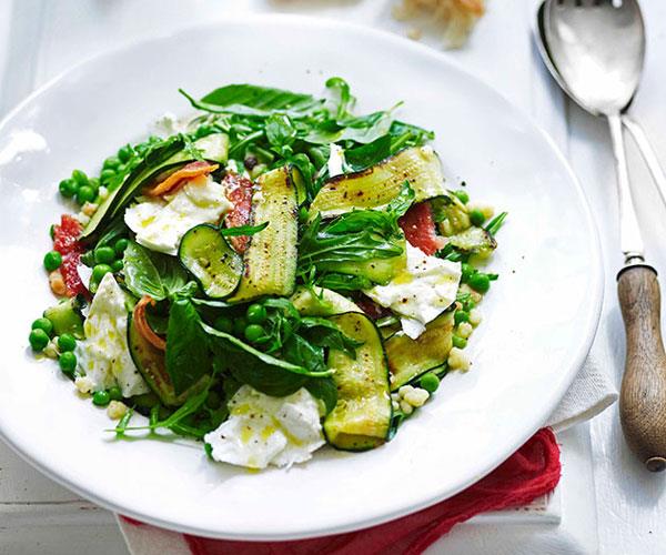 **[Zucchini, guanciale, mozzarella and fregola salad](https://www.gourmettraveller.com.au/recipes/fast-recipes/zucchini-guanciale-mozzarella-and-fregola-salad-13346|target="_blank")**