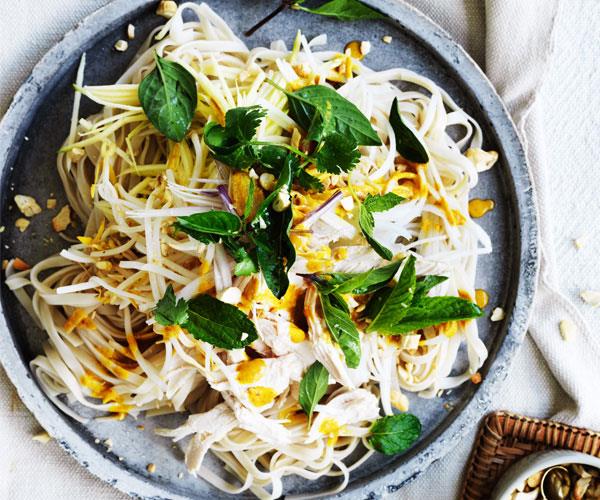 **[Chicken noodle salad with turmeric-lime dressing](https://www.gourmettraveller.com.au/recipes/fast-recipes/chicken-noodle-salad-with-turmeric-lime-dressing-15596|target="_blank")**