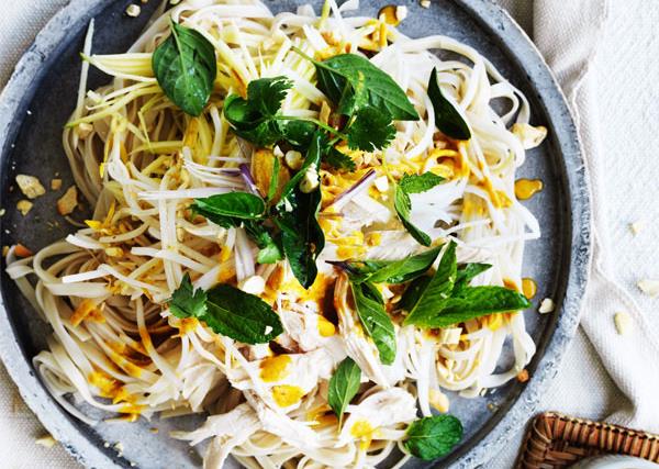 Chicken noodle salad with turmeric-lime dressing