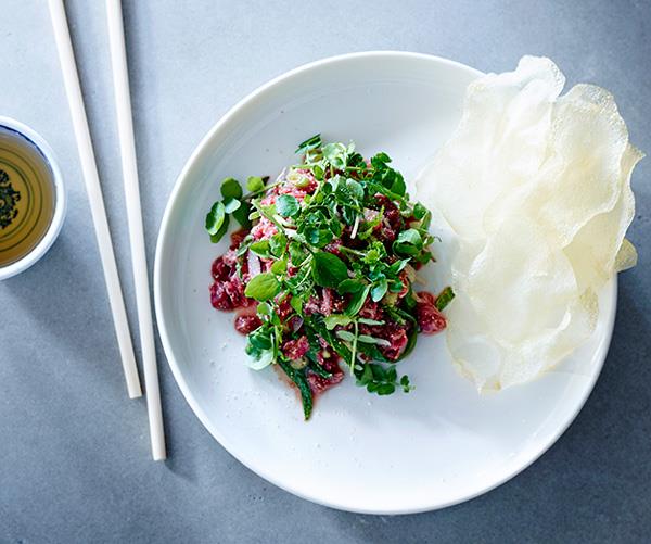 **[Thi Le's beef tartare with herbs and nuoc cham](https://www.gourmettraveller.com.au/recipes/chefs-recipes/beef-tartare-with-herbs-and-nuoc-cham-8464|target="_blank")**