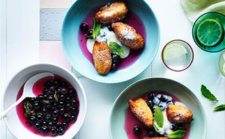 Hot ricotta fritters, blueberry-lime compote and ricotta cream