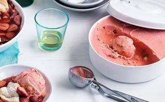 Curtis Stone's no-churn strawberry and créme fraîche ice-cream with caramelised macadamia nuts