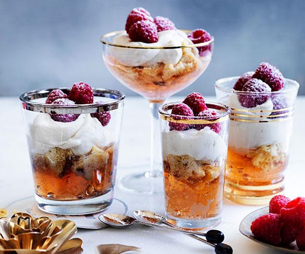Moscato, raspberry and panettone trifles