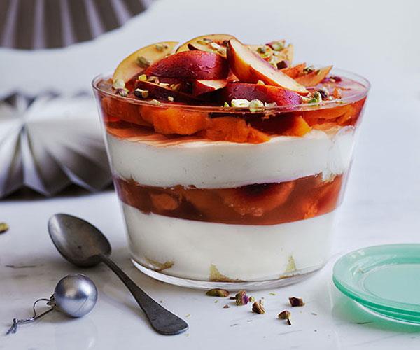 Nectarine, muscat and yoghurt trifle