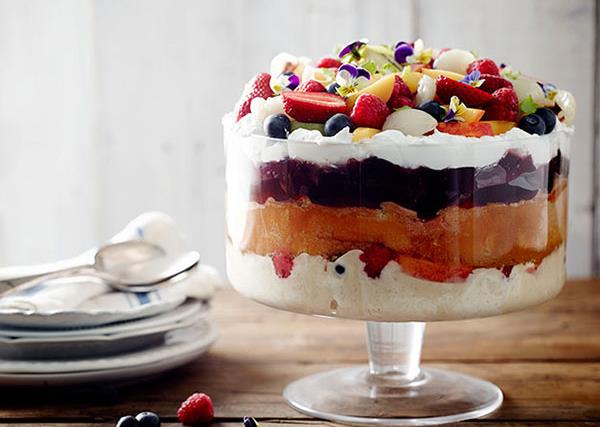 Summer trifle with coconut cream and berry jelly