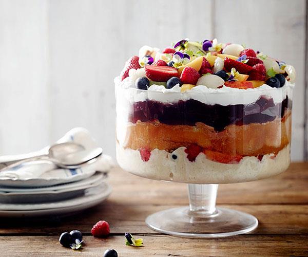 Summer trifle with coconut cream and berry jelly