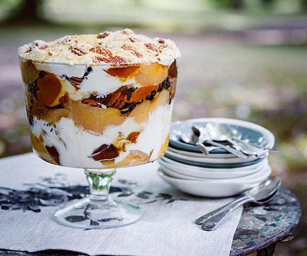 Quince, pecan and crème caramel trifle with Gretchen's honey cream